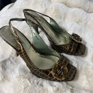 ANDREA FENZI  • VINTAGE •   Crocodile Patterned Brown Heels
